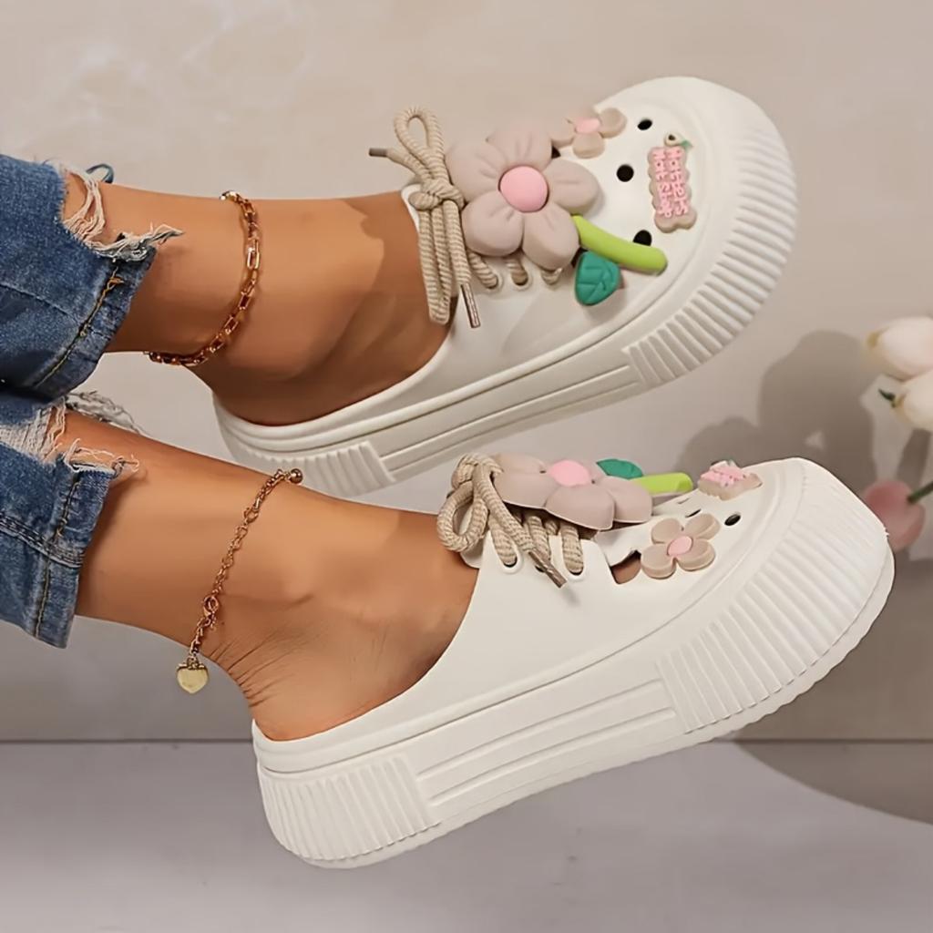 Ny sommarstil, Japan och Sydkorea Mode En stigbygel Halkfria Damtofflor, Rosettdekoration, Bekväm Följeslagare