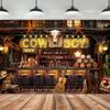 Vilda Västern Cowboy Saloon Bar Bakgrund - Neonskyltar och Rustik Trälada Fotobakgrund