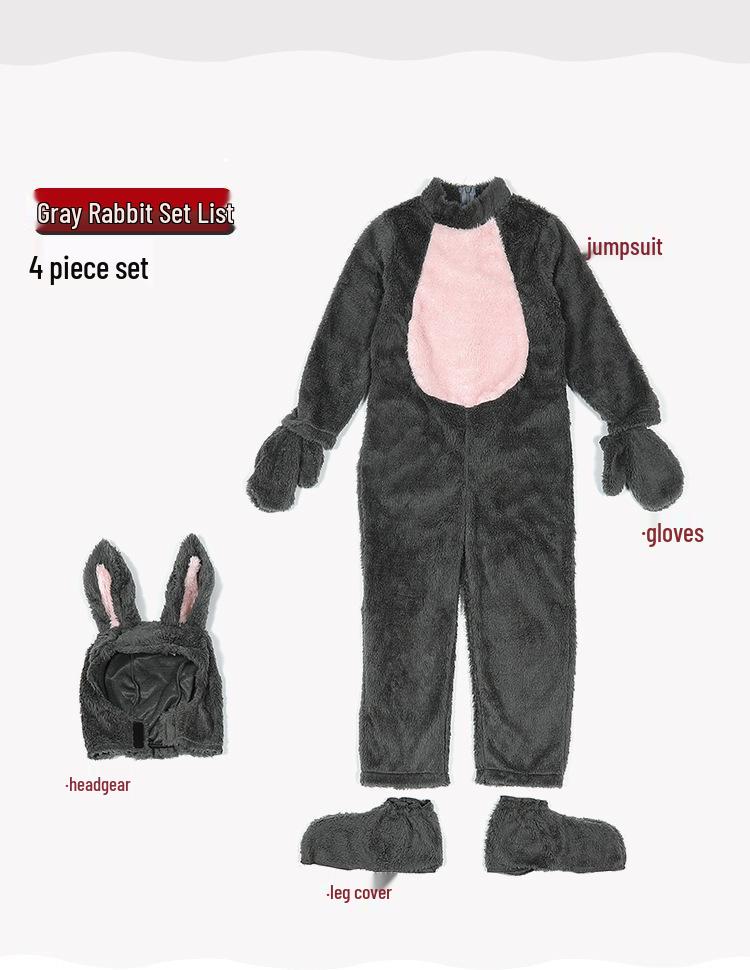 Children's Gray Plush Rabbit Halloween Costume Onesie Pajamas