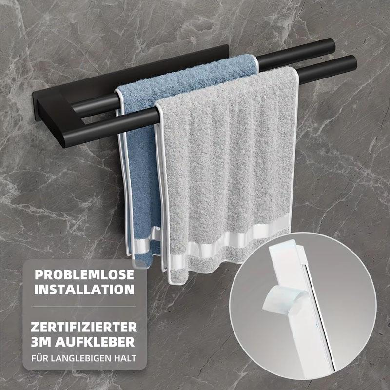 No Drill Brushed Stainless Steel Towel Rack Rust-Resistant Bathroom Towel Holder with Shelf Wall-Mounted Towel Bar