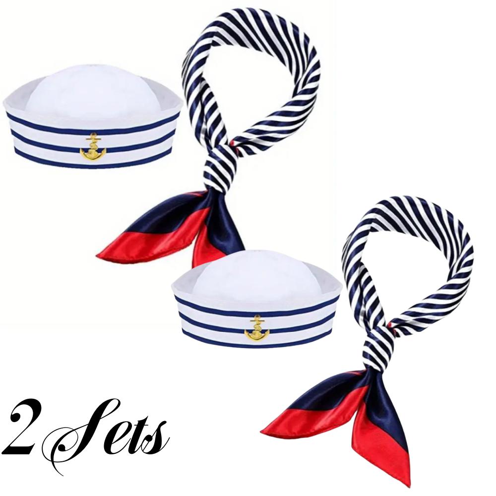 Sailor Hat Captain Navy Hat and Scarf Set Unisex Costume Photo Props Mardi Gras Party Funny Cosplay Supplies Stage Performs Acce