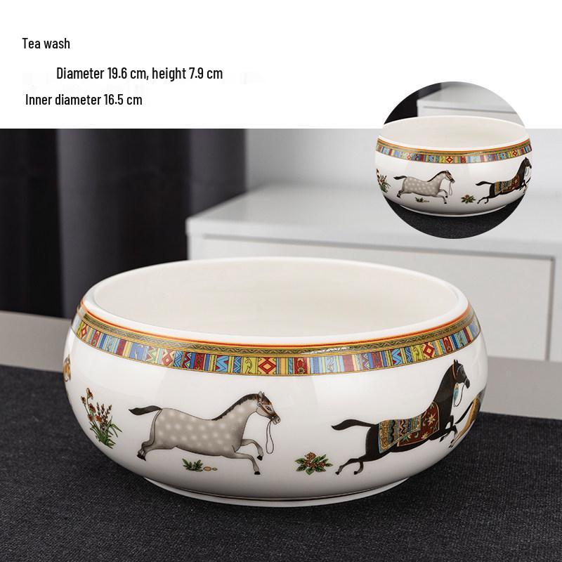 Large Chinese Style Blue and White Porcelain Tea Wash Basin and Cup Washer with Lan Ting Xu Calligraphy - Retro Ceramic Brush Washer