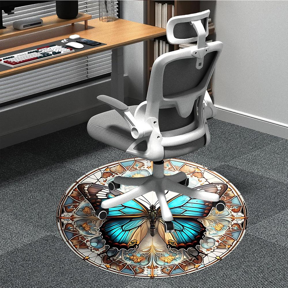 

1pc Butterfly Stained Glass Chair Carpet for Office Non-Slip, Machine Washable Rug for Office, Room - Holiday Decor, Machine Made yy251016191 80cm by 80cm
