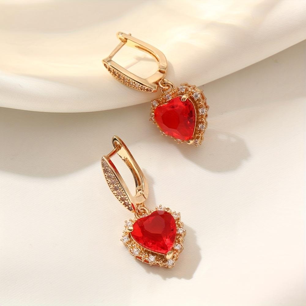 Red Heart Shape Dangle Earrings for Women 2025 New Fashion Drop Earring Zirconia Jewelry Wedding Party Accessories