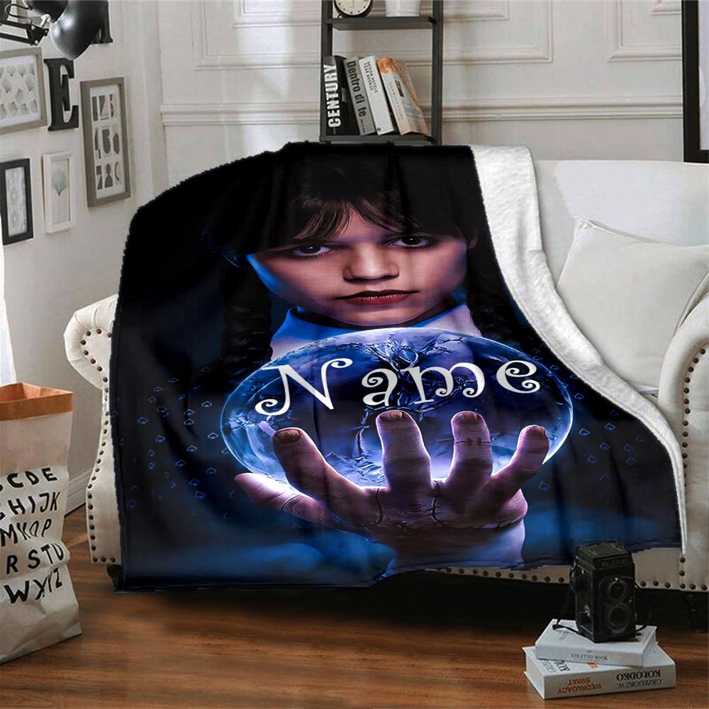 Custom Name Wednesday Theme Printed Blanket - Perfect for Couch, Bed, Travel & Outdoor Use | Machine Washable, Cozy & Durable.