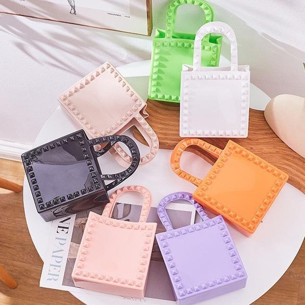Neue Mode Jelly Bags PVC Damen Einfarbig Nieten Abendtasche Langlebig Schmutz Leicht zu Waschen Vielseitige Handtaschen Kleine Quadratische Taschen