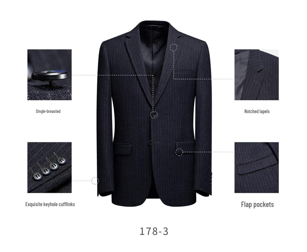 Men's Slim Fit Double-Breasted Gray Striped Suit - British Style Business Casual/Formal Tuxedo for Groom or Wedding.