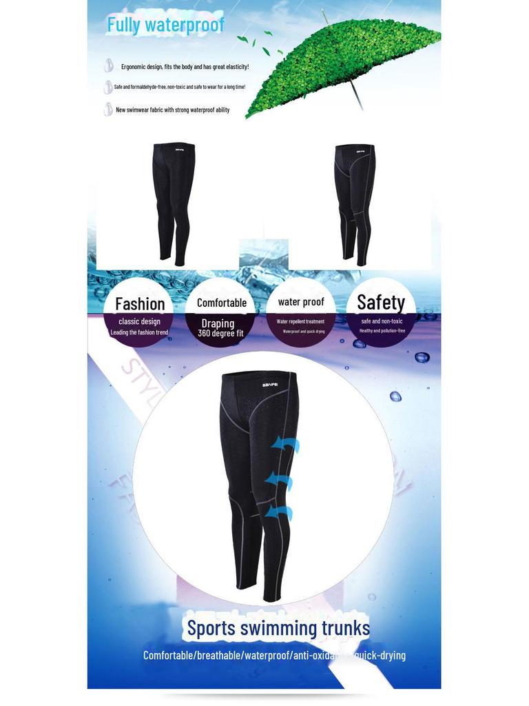 Men's Sharkskin-Effect Sun-Proof Quick-Dry Long-Leg Water-Repellent Swim Trunks