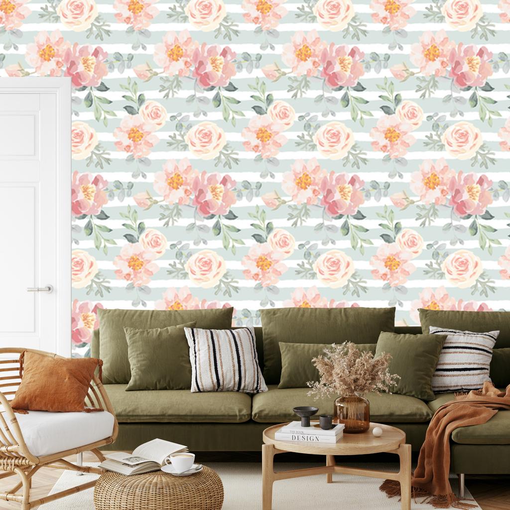 Wallpaper Flowers and Pastel Roses and Peonies for Living Room and Bedroom 50x1000
