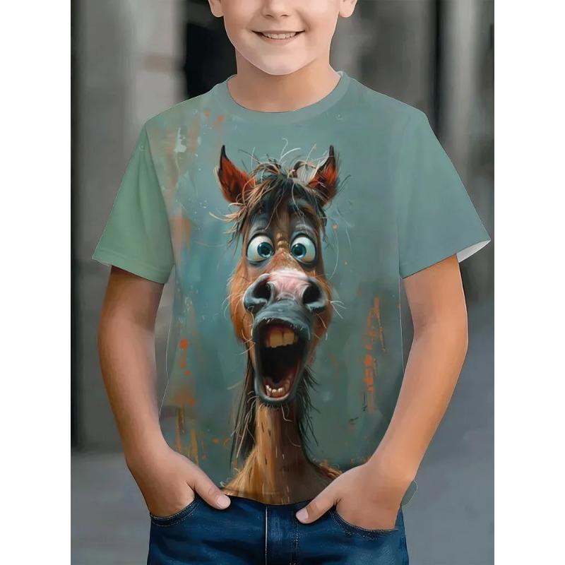 

Летняя футболка с круглым вырезом, мультяшным модным забавным узором, креативной красочной печатью, мягкая и удобная, детская, с коротким рукавом 170