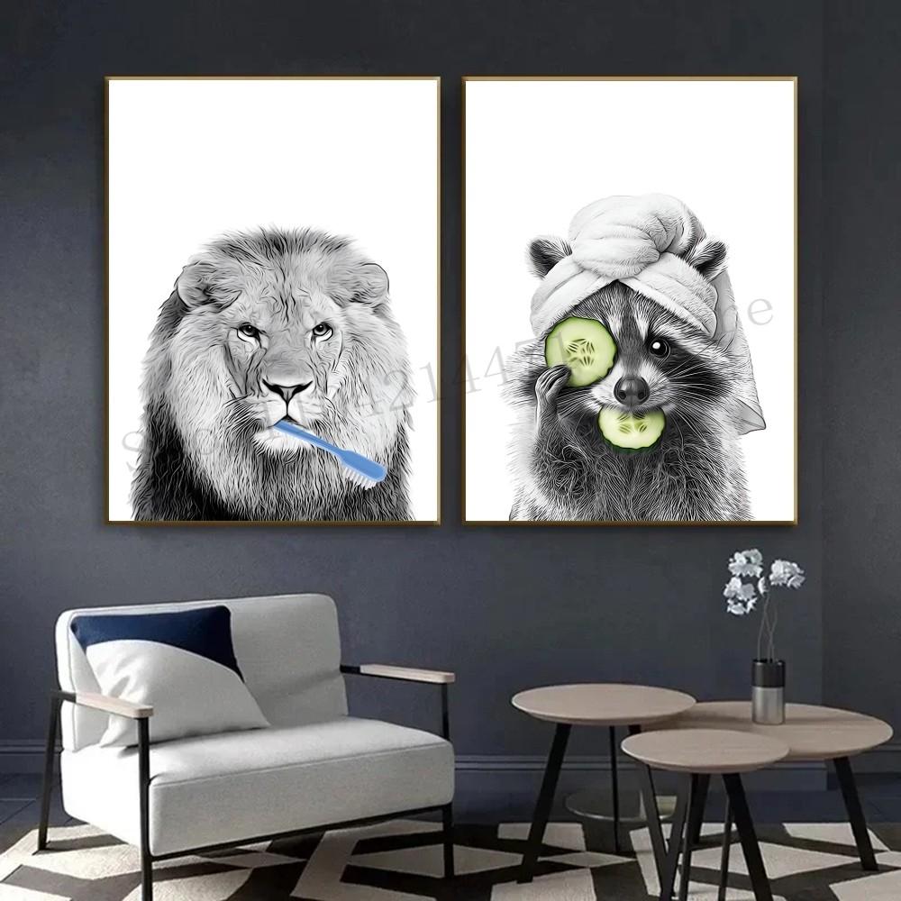 1pc Hot Funny Cat Giraffe Dog Elephant Toilet Paper Bathtub Poster HD Posters Home Room Bar Cafe Decor Art Wall Painting Picture