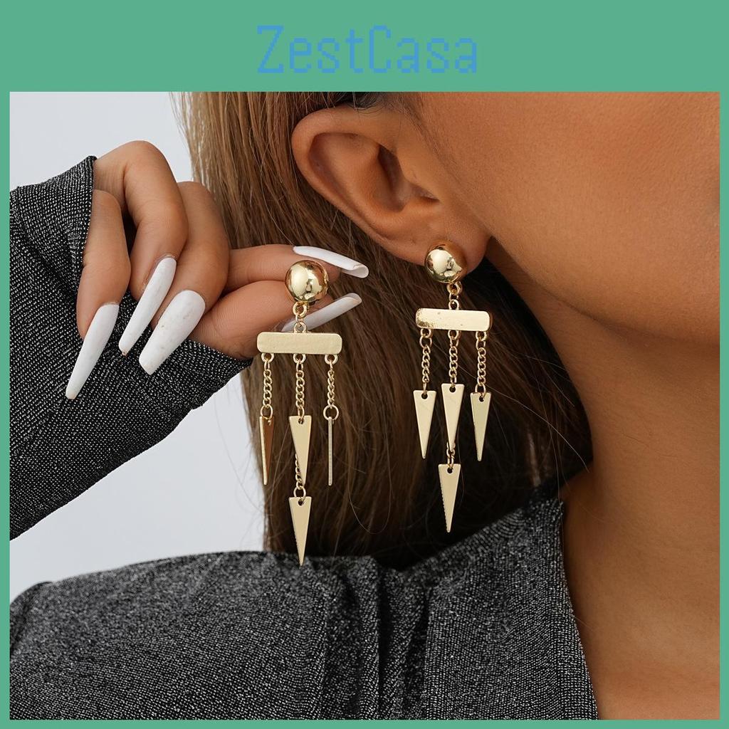 Asymmetric Chic Tassel Earrings For Women Gold Geometric Design Alloy Material