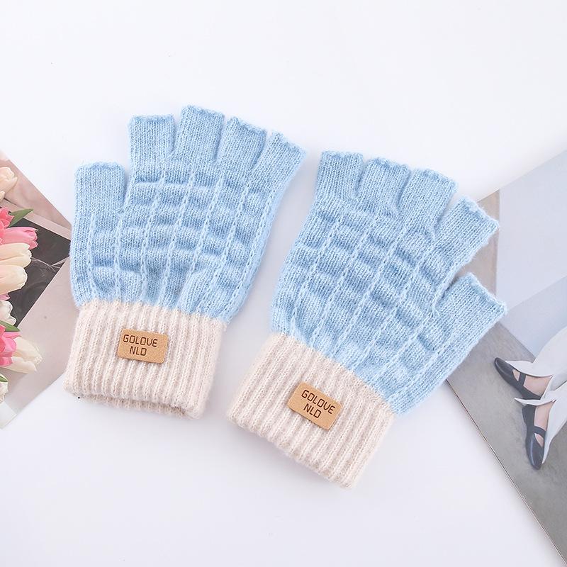 Podzimní a zimní nové rukavice bez prstů jednoduché dospělé zateplené jezdecké rukavice psaní chladuvzdorné vlněné teplé pletené rukavice