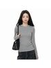 Women's Gray Slim-Fit Long-Sleeve T-Shirt: Korean Style, Autumn/Winter Base Layer