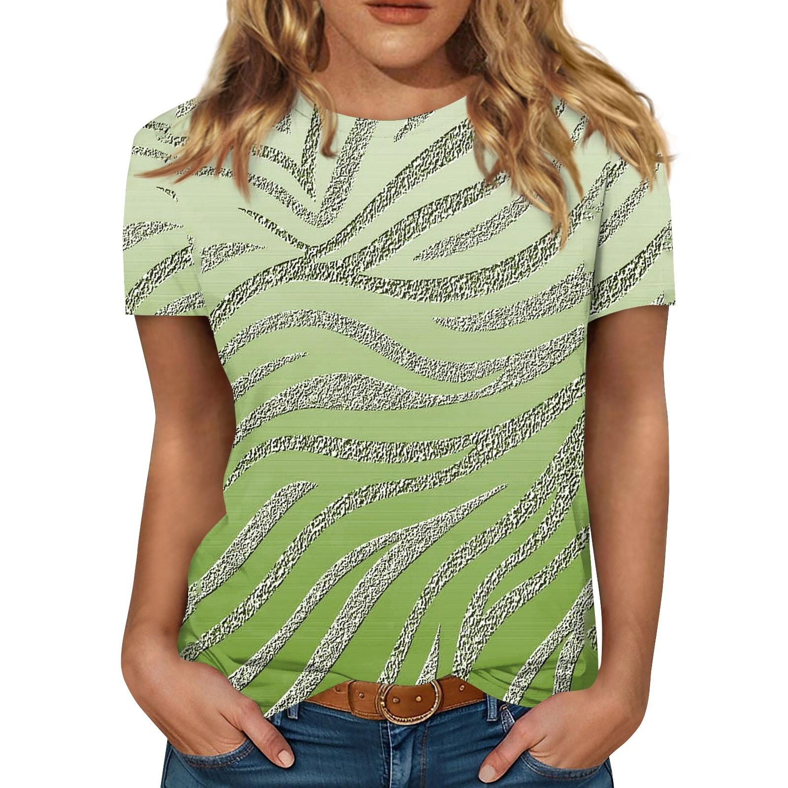 

Женский свободный модный топ с коротким рукавом и круглым вырезом, летний топ с градиентным принтом S