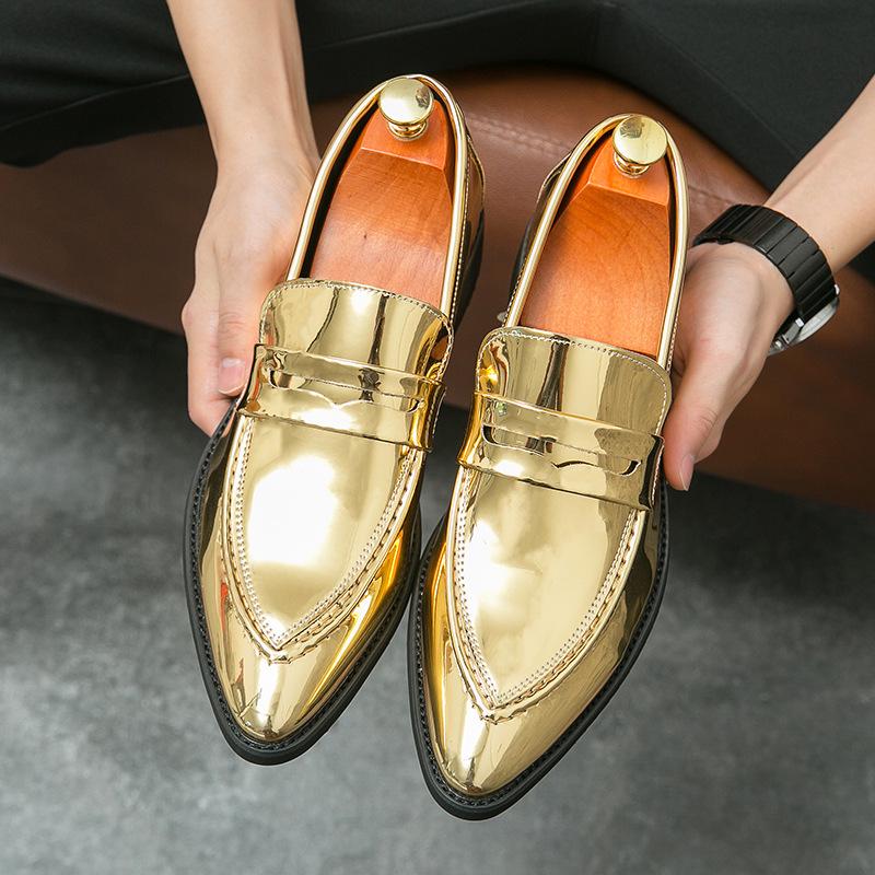 Men's Pointed Toe Leather Loafers - British Korean Style, Casual Slip-ons, Patent Leather Formal Shoes