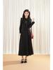 Hepburn Style Black Waist-Defining Gothic Long Dress with Peter Pan Collar