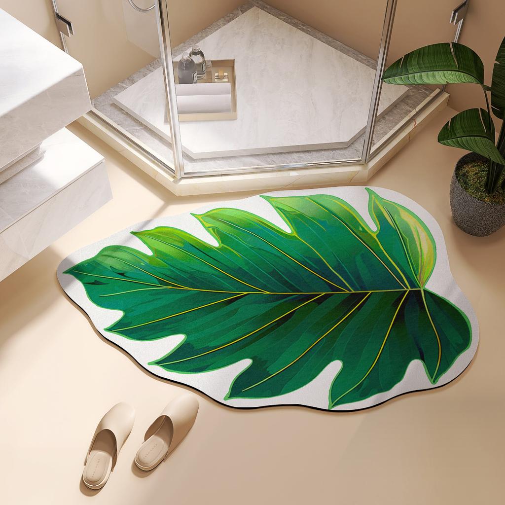 Bathroom Mat U Shape Leaf Absorbent Bath Foot Mats Carpet Anti-Slip Rubber Room Rugs Toilet Floor Shower Pad Entrance Door Mat