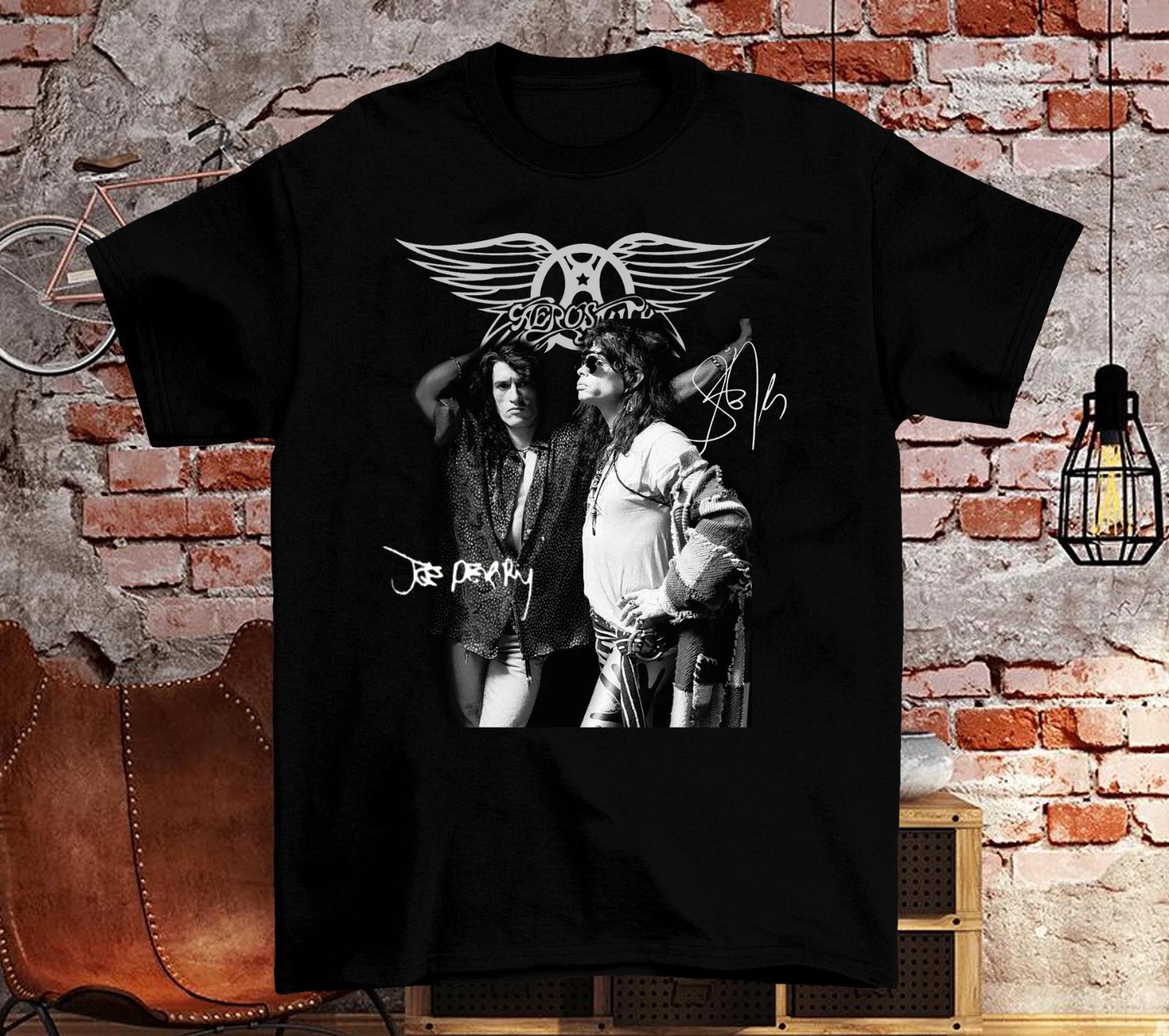Aerosmith -Joe Perry- Steven Tyler Signature Black All size S-5XL T-Shirt AH667 XL