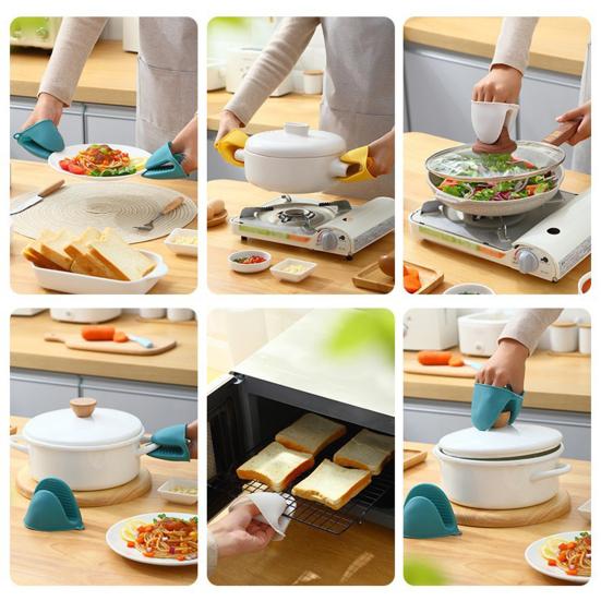 2Pcs/Set Butterfly Gloves Fingertip Wearing Stripes Heat Insulation Pot Clip Silica Gel Kitchen Insulated Soup Pot Glove for Home