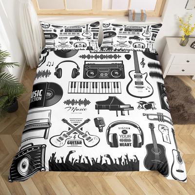 Black White Music Guitar Instrument Piano 3D Print Bedding Set Cozy Duvet Cover King Queen Twin Size Birthday Gift Bedroom Decor