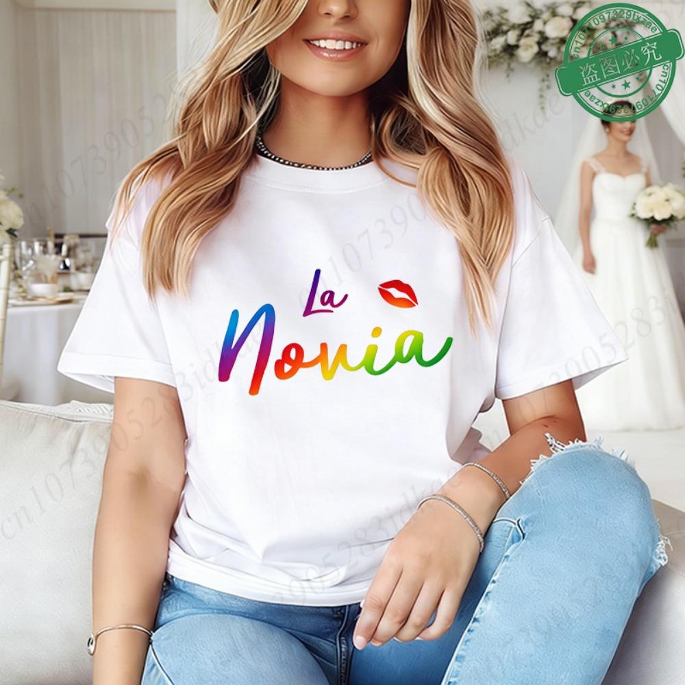 

Spanish Bridal Wedding Engagement Party Shirts Rainbow Graphic Tees, Team Bride Squad Blouses Girl Bachelorette Hen Party Tops XXS