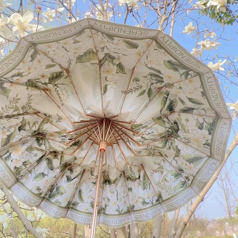 16 gold pole bone retro sun umbrella dual-purpose women's folding double-layer parasol sun protection large double sun umbrella