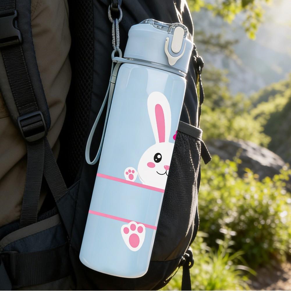 1PC Simple Line Bunny Minimal Easter Art 750ml Color Plastic Sports Water Bottle Leakproof Flip Straw Lid Suitable for Sports Office Home Use