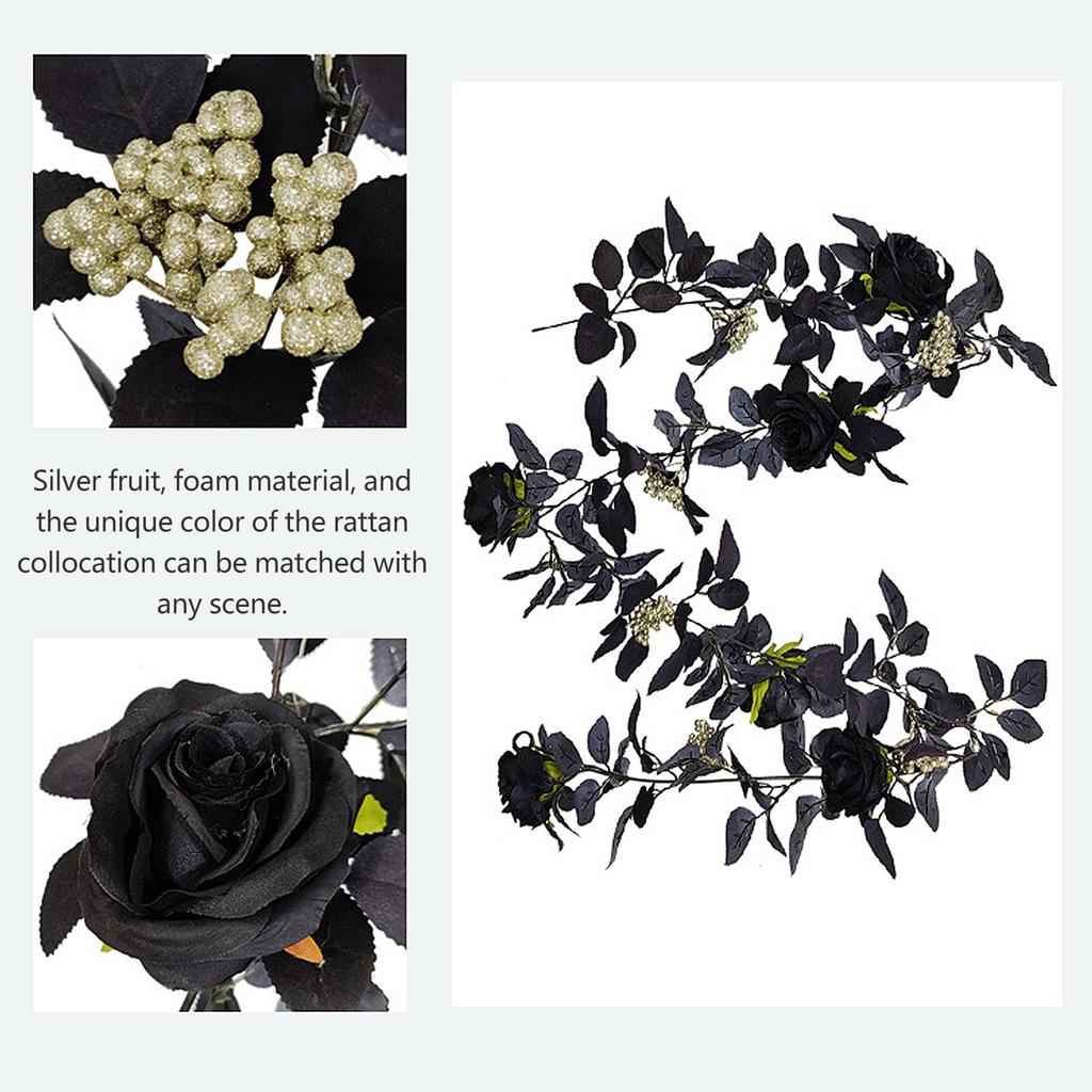 Artificial Rose Vine Decorative Hanging Flower Garland for Halloween Festival Decor 180cm