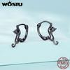 WOSTU Skutečné 925 mincovní stříbro černé roztomilé kočičí náušnice pro ženy Jemný šperk Dárek na večírek Rose Gold Animal Hoop Aretes