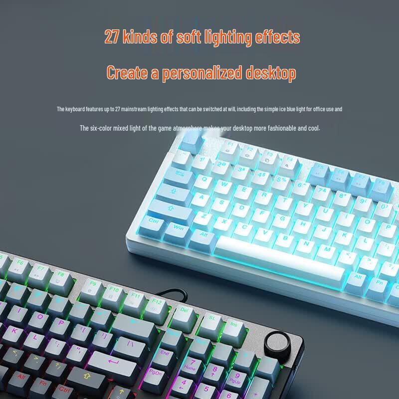 DAREU EK815PRO 98-Tasten kabelgebundene mechanische Tastatur mit Multimedia-Drehregler