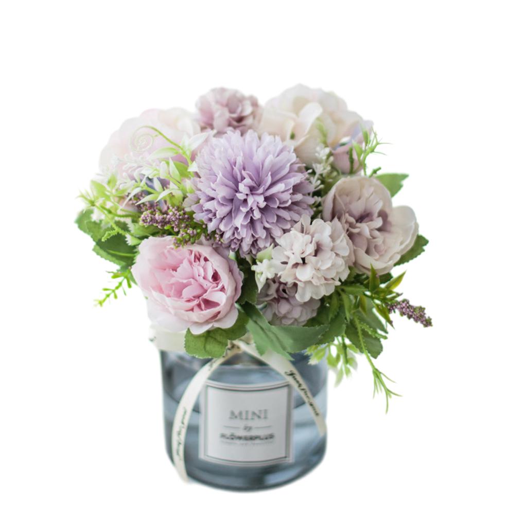 

2pieces Faux Flowers In Vase Elegant Long-lasting Durability Silk Hydrangea Flowers
