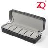 Portable Black and Blue-Gray Leather Zipper Watch Box with 6, 10, or 12 Slots - Flip-Top Jewelry Storage