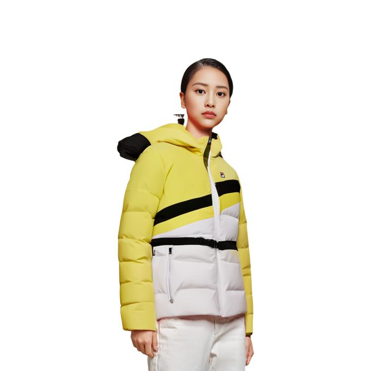 Fila Color Block Hooded Casual Jacket Down Coat Women Jackets Light-Yellow F11W349925F-YE