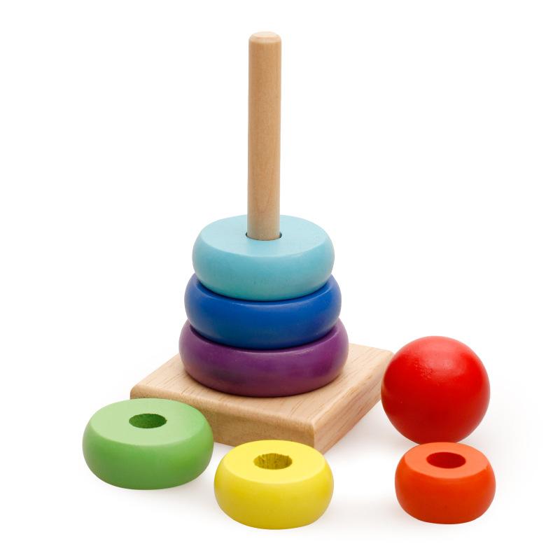 Non-Toxic Montessori Wooden Rainbow Stacker Color Recognition & Hand-Eye Coordination Toy For Babies 1-3 Years