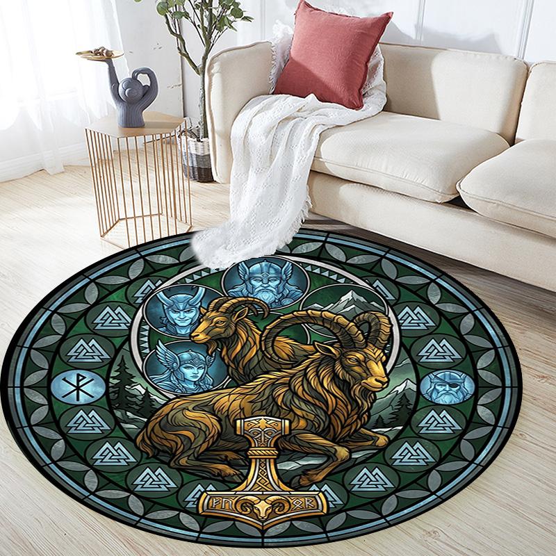 Ragnarok Symbolism Round Area Rug Under Office Chairs Bedroom Living Room Home Decor