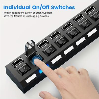 7 Ports/ 4 Ports LED USB 2.0 Adapter Hub Power On/ Off Switch For PC Laptop Computer