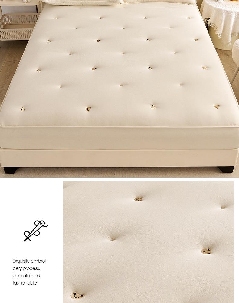 Washed Cotton Quilted Fitted Sheet - Solid Color, Full Wrap, Protective Cover for Home & Dormitory