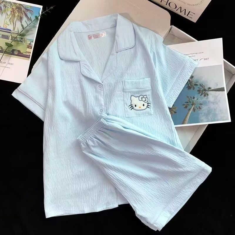 Cotton Sleepwear Set Women Summer Thin Short Sleeve Shorts Comfortable Home Wear For Relaxing
