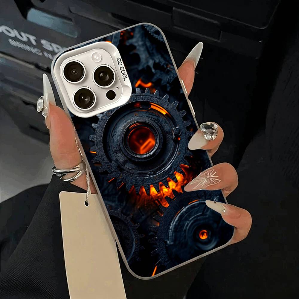 Mechanical Gear Phone Case For IPhone 17 Air 16 15 14 13 12 11 Pro Max White  Sliver  Hard Cover