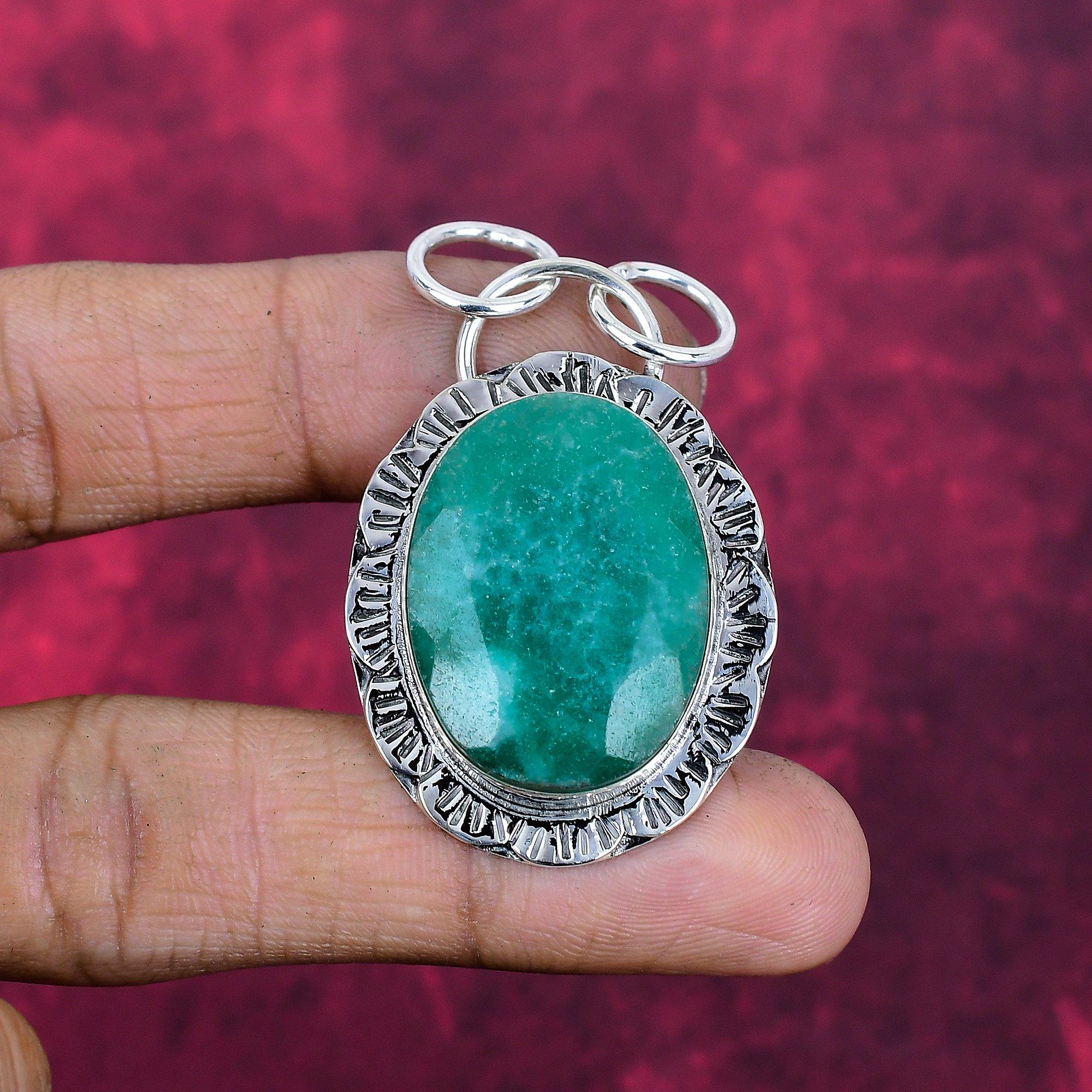 

Lab Created Emerald Pendant, 925 Sterling Silver Pendant Gemstone Jewelry, Handmade Pendant Amazing Jewelry, Gift For Her 2.16 Inches