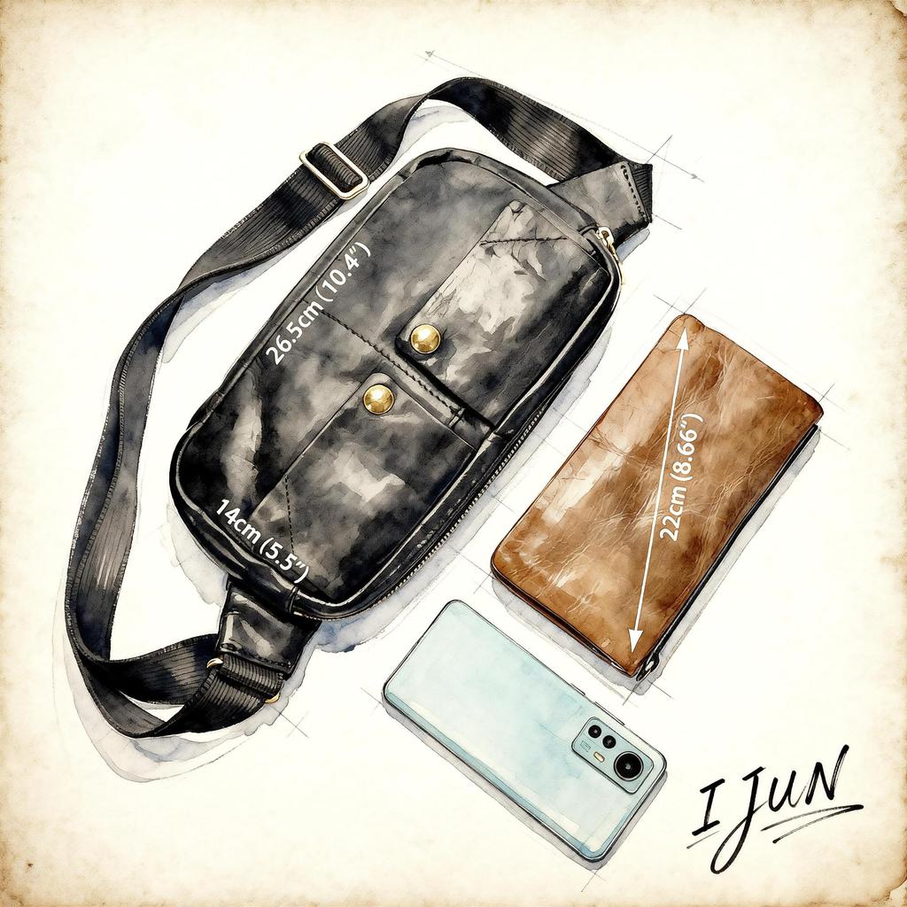 IJUN Men's Vintage Body Bag - Handmade Vegetable-Tanned Leather, Size Small (Black)
