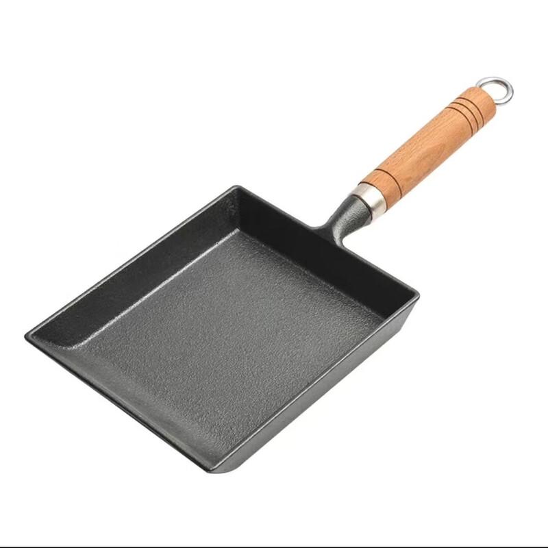 ZMR Cast Iron Square Mini Tamagoyaki Frying Pan with Cedar Wood Lid