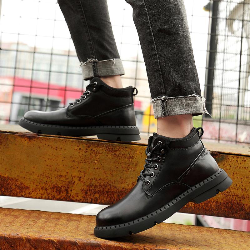 Fashion New Warm Winter Boots for Men Genuine Leather Fashion Lace-Up Walking Shoes 2024 High Quality Male Comfortable Motorcycle Boots