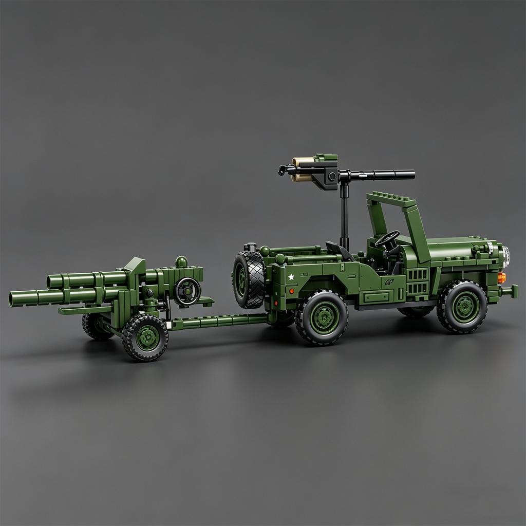 American Willis Off-Road Vehicle Building Tactical Military Car Toy Puzzle Gift Grenade Launcher Tractor Model
