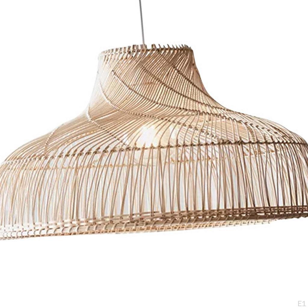 Rustic Style Rattan Woven Lampshade Round Pendant Lamp Shade for Kitchen Island Teahouse Office