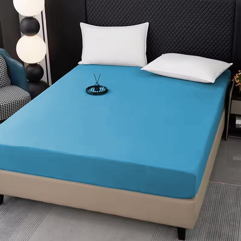 1pc Waterproof Fitted Sheet,Soft Polyester Bedding Mattress Cover with Deep Pocket,Solid Color Design for Bedroom,bed Sheet Only, Dormitory Bedding