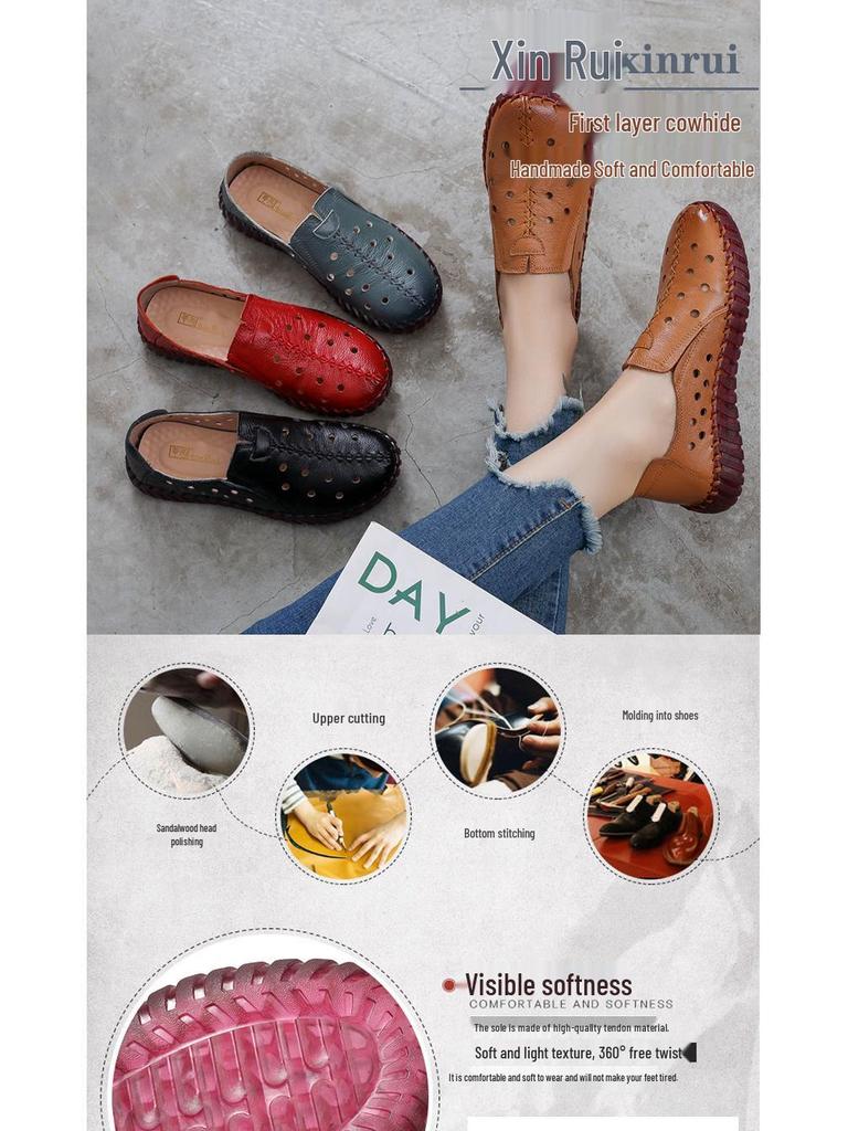 Damen Echte Leder Handgefertigt Bequemschuhe - Weiche Sohle Ballerinas für Alle Jahreszeiten