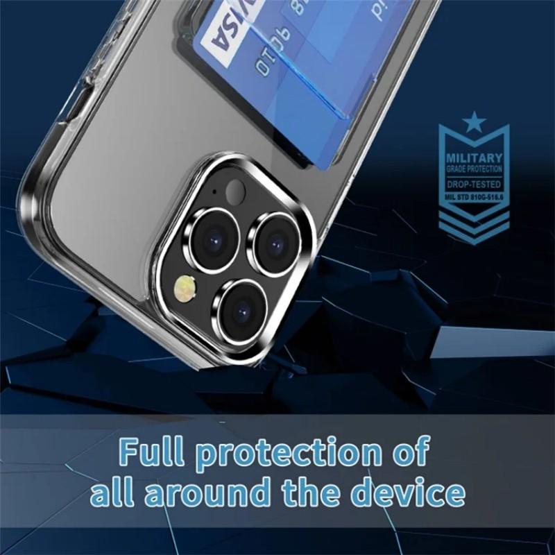 For iPhone 15 Pro Clear Phone Case with 2Pcs Screen Film WANLONFENG CK1 Series Card Holder Cover (Big Lens Hole)