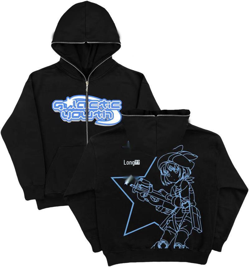 Unisex Gothic Harajuku Plus Size Zipper Hoodie - European & American Dark Sportswear 2023